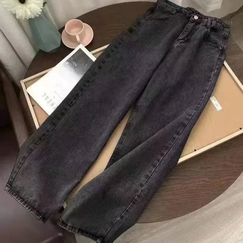 90s High Street Retro American Trend Embroidery Women Jeans Fashion Korean Version Harajuku Gothic Straight Wide-Leg Pants