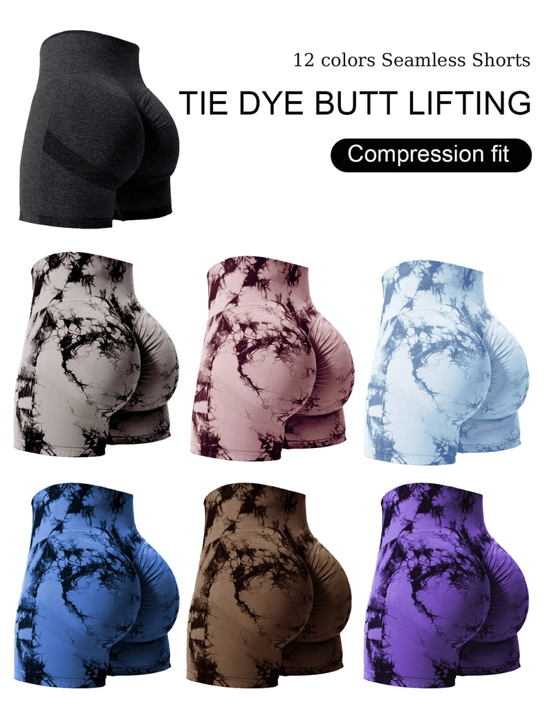 Women’s Tie‑Dye High‑Waist Seamless Gym Shorts – 2PCS Stretch Fitness Shorts, Butt‑Enhancing, Skinny Sport Style