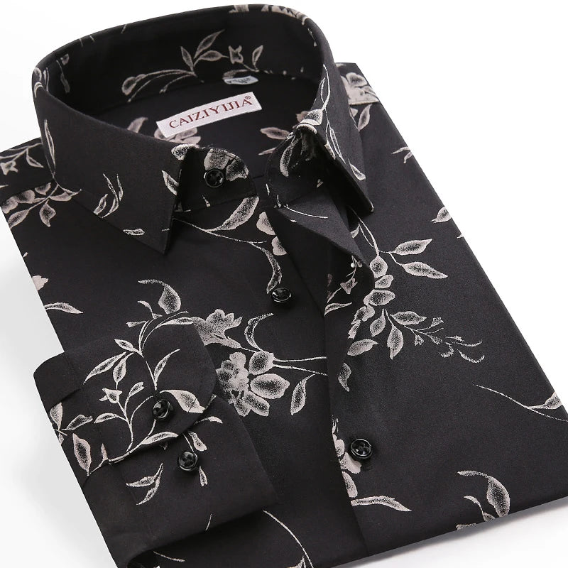 Men Long Sleeve Floral Print Shirt Brand Casual Fashion Button Up Printed Flower Shirts Dress Men Slim Fit Thin Clothing