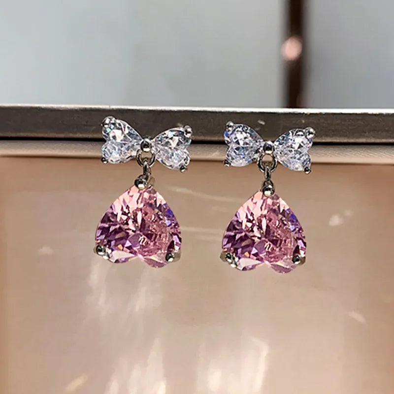 2025 New Arrivals Fashion Luxury silver color korean Zircon Stud Pink Earing Earrings For Women Girl Party Gift Jewelry Z7