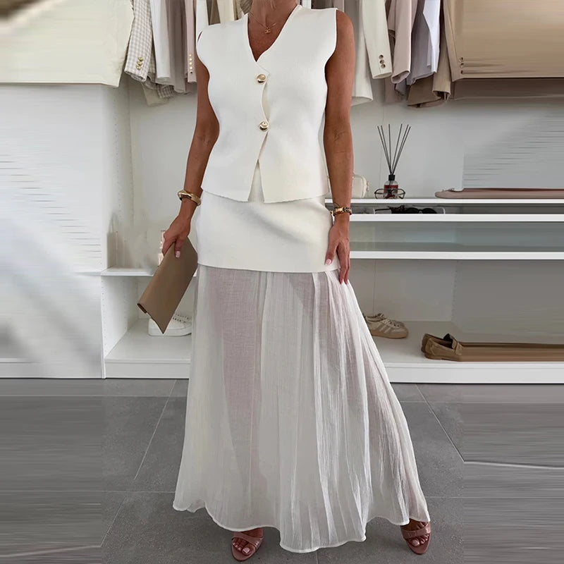 Women’s Elegant Patchwork Knitted Two‑Piece Dress Set