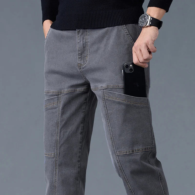 Six‑Pocket Fashion Print Jeans