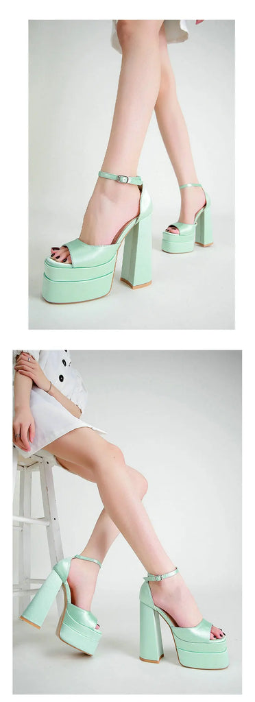 Summer Square‑Head Satin High Heels