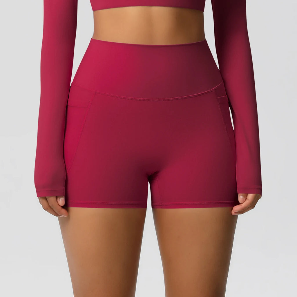 Women’s Seamless High Waist Sports Shorts with Pockets