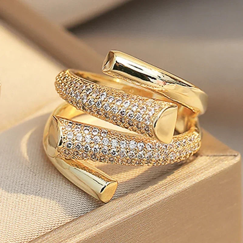 Cubic Zirconia Geometric Open Ring – Fashion Irregular Unisex Hip Hop Accessory
