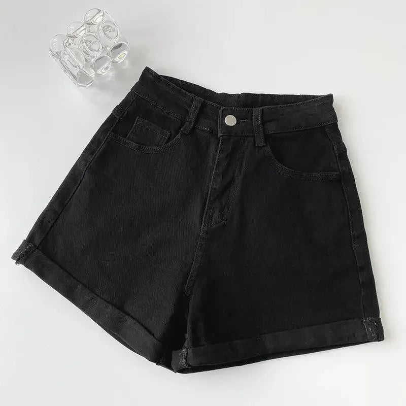 Women's Denim Trendy High-Waisted Slimming Loose-Fit Rolled Edge Korean Style A- Line Hot Pants Summer New Arrival