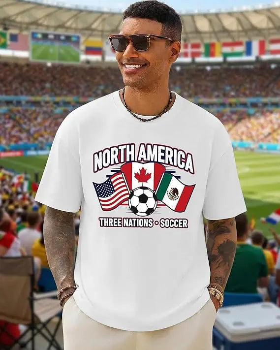 2026 Soccer Fan T‑Shirt — North America Flags Graphic Tee USA Canada Mexico Unisex