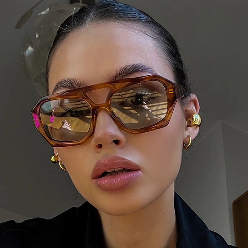 2025 Retro Double Bridge Fashion Sunglasses Women's Luxury Light Rhombus Women Sun Glasses Ins Trending Sun Shades UV400