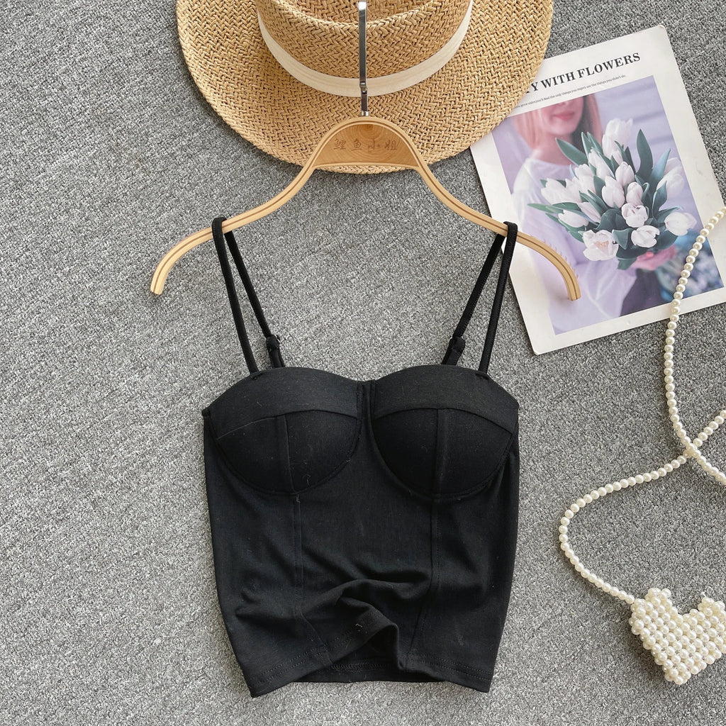 Women Chic Solid Camis Slim Corset Tank Top Basic Sexy Korean Fashion Off Shoulder Summer Women Crop Top