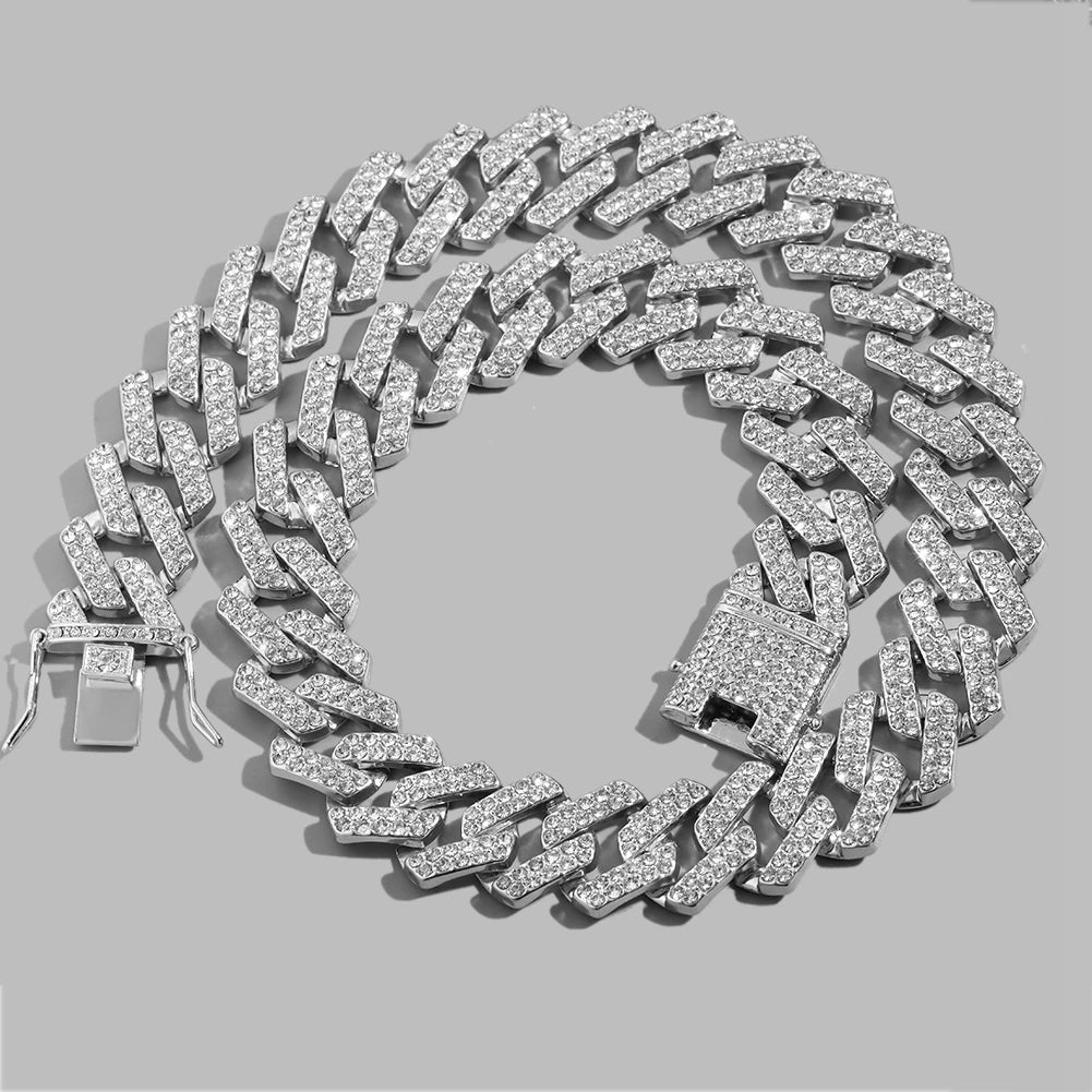 HipHop Men Iced Out Cuban Link Chain Necklace 13/14/20MM Gold Silver Color AAAA+ Rhinestone Cuba Necklace Men's Birthday Jewelry