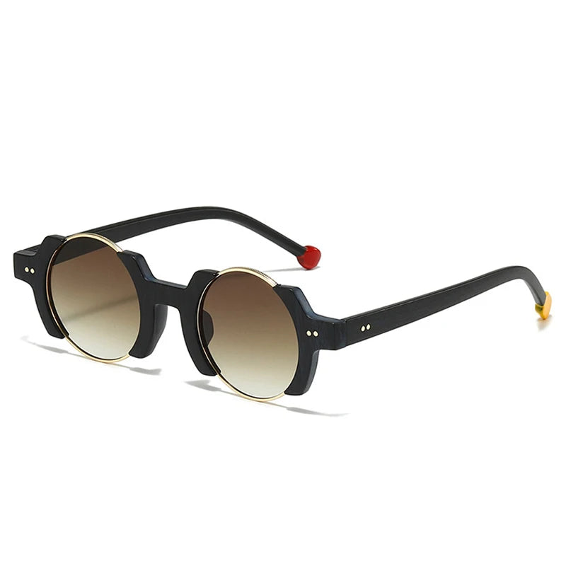 SO&EI Ins Popular Fashion Round Women Punk Sunglasses Retro Rivets Men Trending Yellow Blue Sun Glasses Gradient Shades UV400
