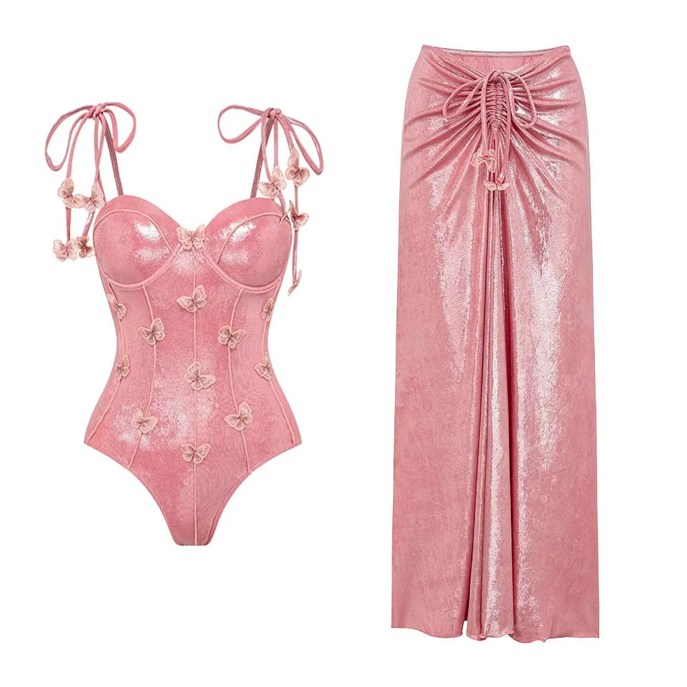 Women’s Printed Ruffle Splice Bikini Bodysuit with Skirt — Summer Beach Cover‑Up Holiday Swimwear Outfit