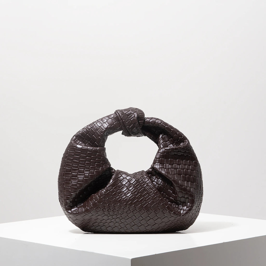 Retro Artificial Leather Woven Pattern Handbag, Knotted Decorative Crescent Bag, Pleated Cloud Bag, Women's Party Dress, Burgundy Wallet, Elegant Evening Bag (Random Pattern)