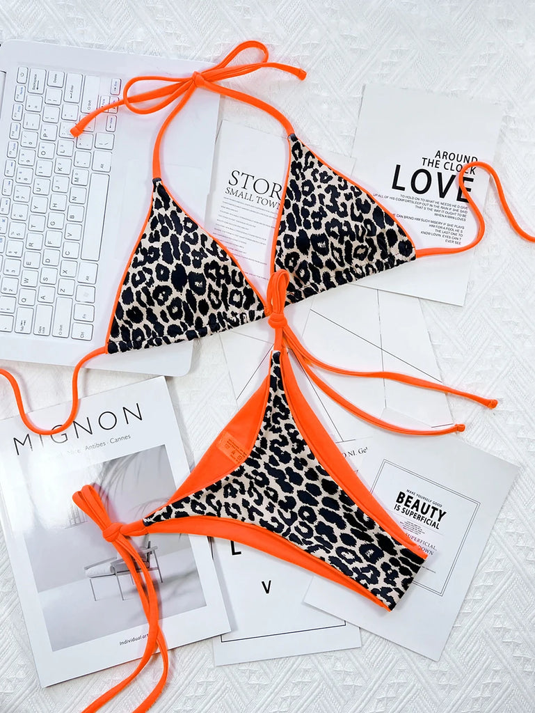 Women’s 2025 Leopard Micro Bikini – Brazilian Thong Halter Lace‑Up Swimsuit, Sexy Two‑Piece BeachwearSexy Leopard Micro Bikini 2025 Women Swimsuit Female Swimwear Thong Bikinis Set Brazilian Halter Beach Wear Lace Up Bathing Suit