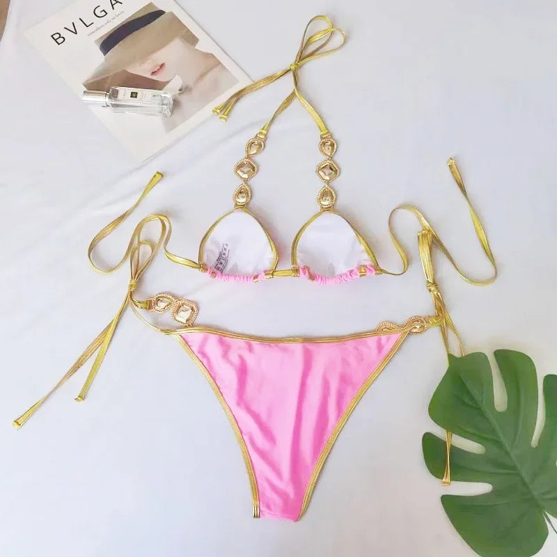 Halter Crystal Rhinestone Bikini