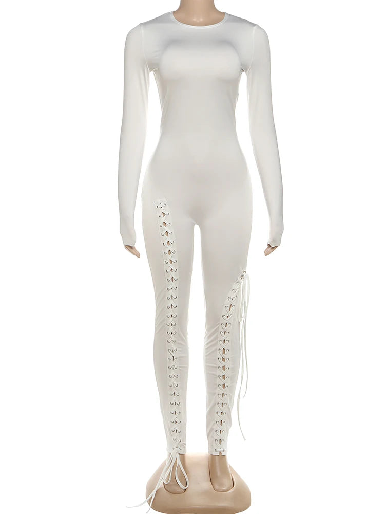 Nibber Women’s Cross‑Bandage Tassel Jumpsuit