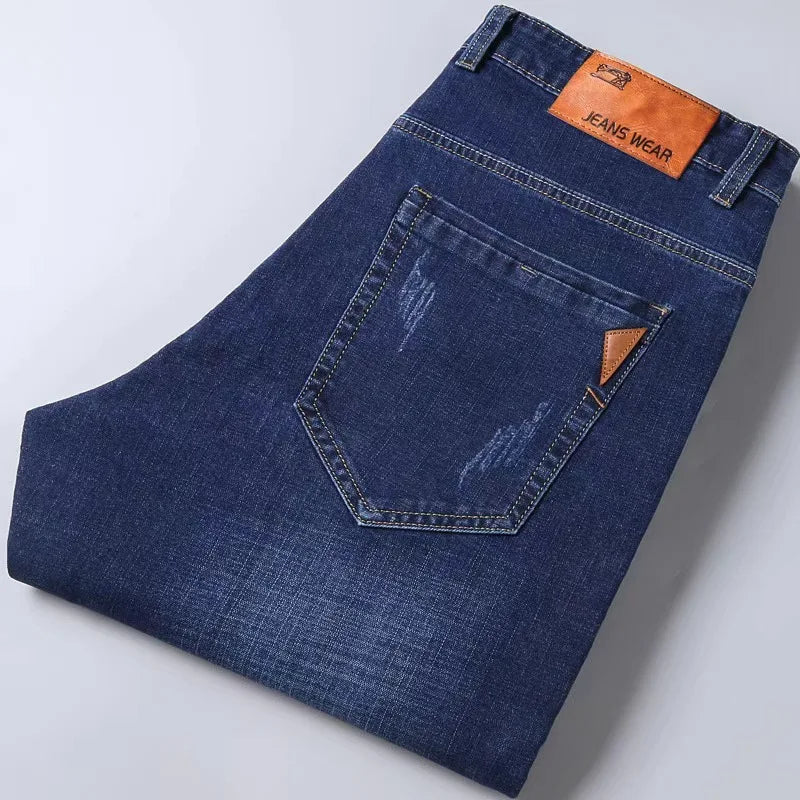 Straight‑Leg Micro‑Elastic Jeans