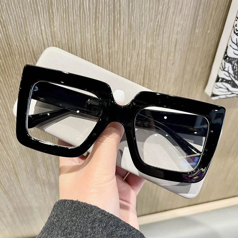 Unique Purple Green Glasses Frame Women New Fashion Oversized Square Computer Eyeglasses Shades Retro Female Clear Lens Eyewear
