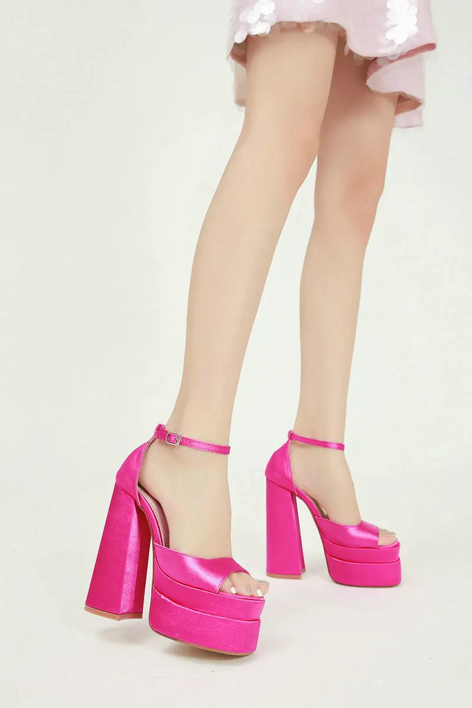 Summer Square‑Head Satin High Heels