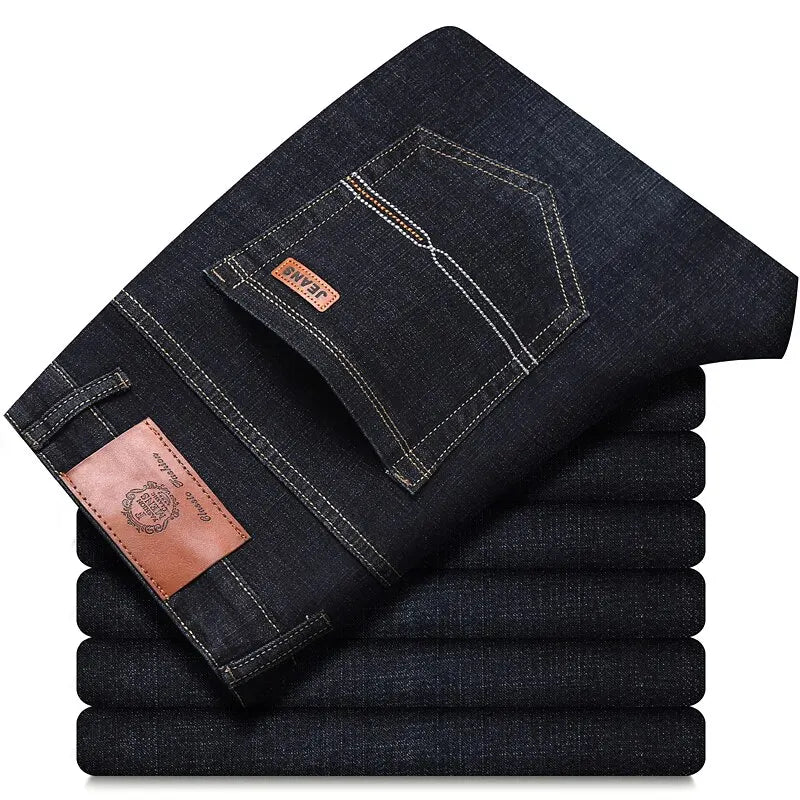 Men’s Soft Black Biker Jeans – Classic Stretch Denim Pants (Sizes 32–38) | Masculine Slim/Straight Fit Moto Style
