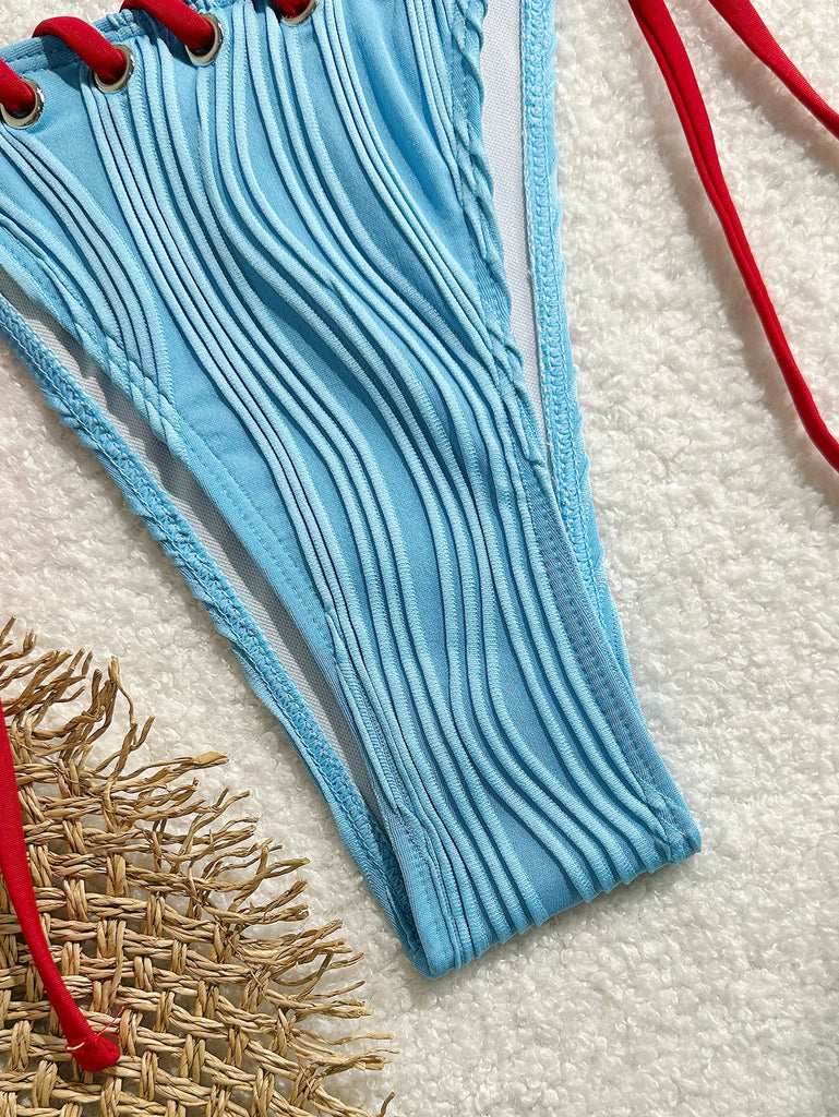 Halter Wrinkled Weave Bikini Set Women Swimwear Female Swimsuit Two Pieces Bikini Set Brazilian Bathing Suit Swim Beach Wear