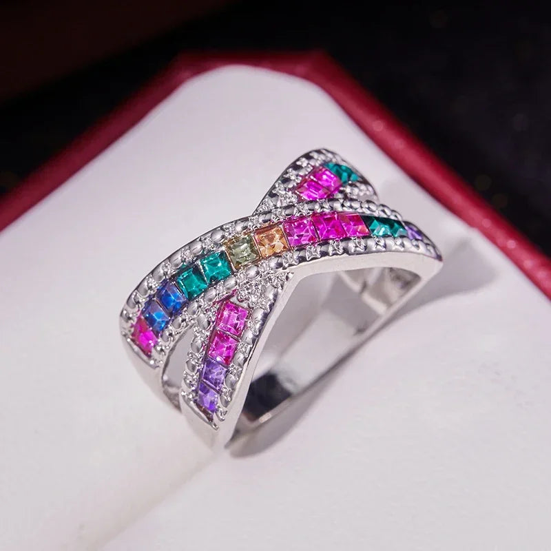 Cubic Zirconia Geometric Open Ring – Fashion Irregular Unisex Hip Hop Accessory