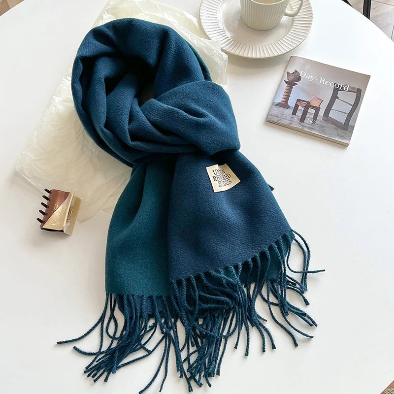Fashion Solid Cashmere Warm Scarf New Design Pashmina Winter Double Side Diffrent Color Shawl Wraps Bufanda with Tassel Blanket