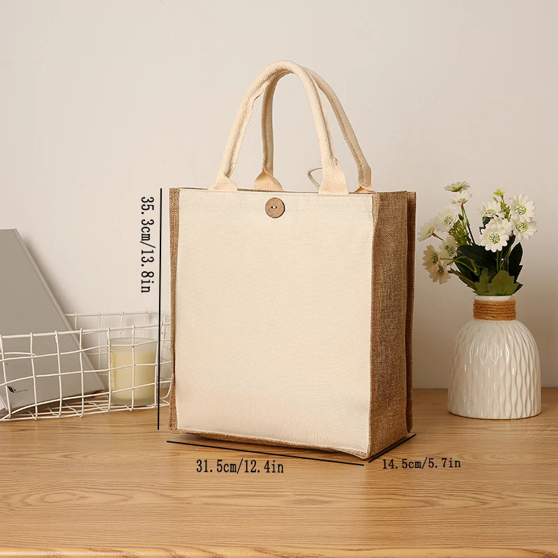 New linen handbags large capacity jute handbags imitation linen shopping bag travel organizer picnic bag