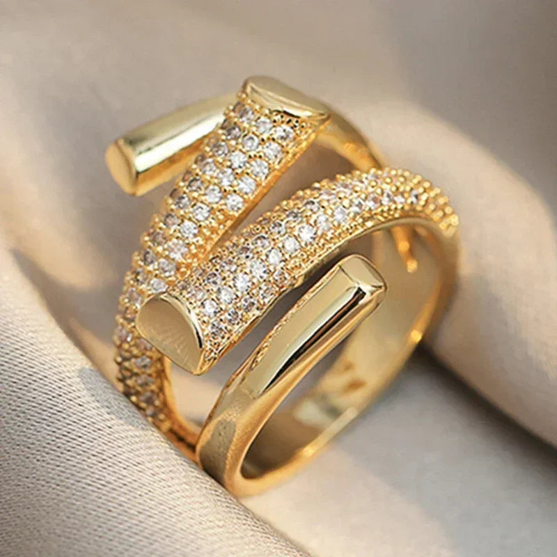 Cubic Zirconia Geometric Open Ring – Fashion Irregular Unisex Hip Hop Accessory