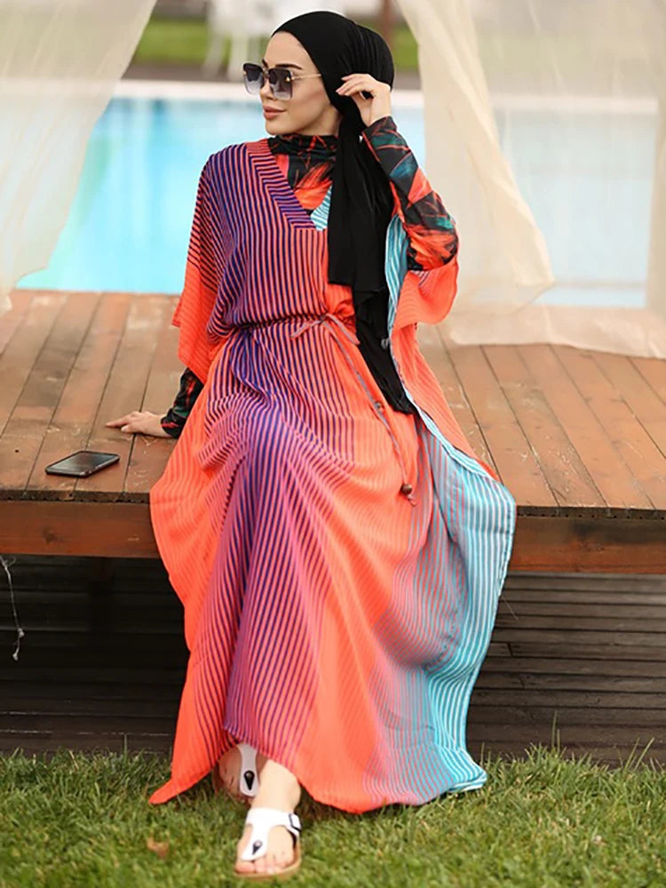 Women’s 4‑Piece Islamic Burkini Set – Long Sleeve Modest Swimwear with Hijab, Digital Print Sports Bathing Suit (4XL)