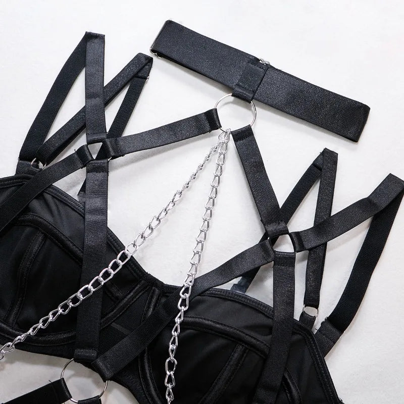 Toucheart Sexy Lingerie Seductive Sexy Role-Playing Chain Four-Piece Set Transparent Underwear For Women Sexy Bra Underwear Set