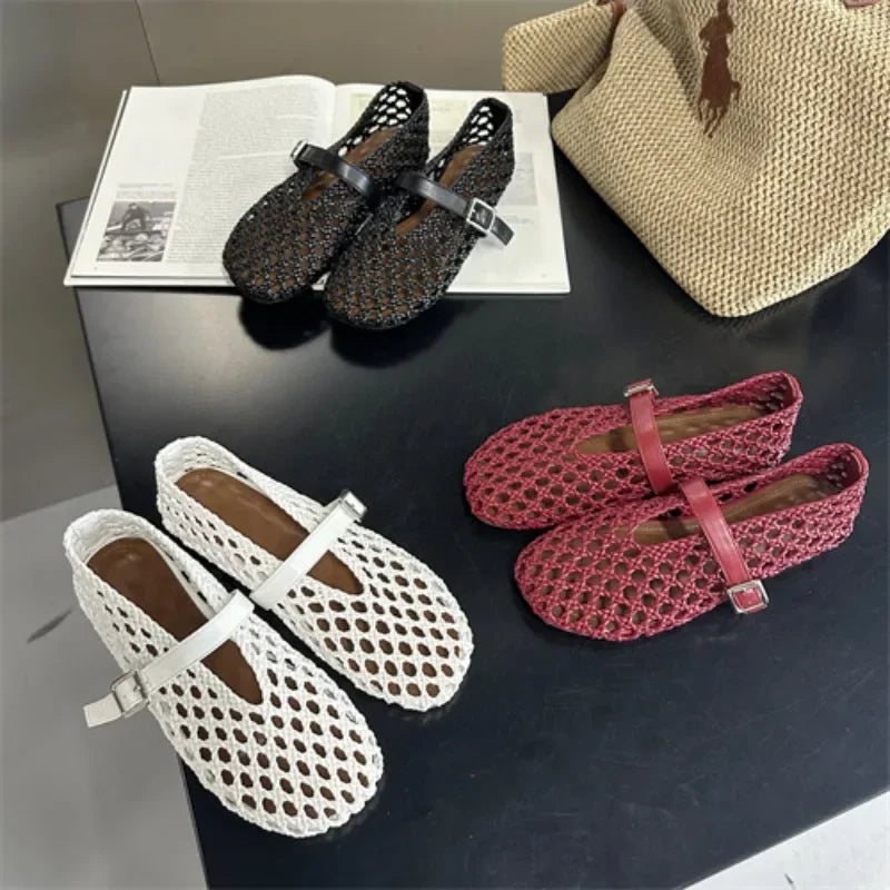 Women’s Woven Hollow‑Out Flat Sandals