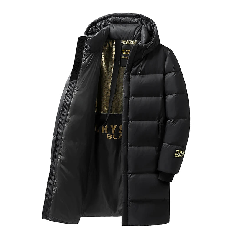 Winter New Men Warm Thick Long Down Jacket Coat Mens Hooded Waterproof Black Gold Puffer Jacket Men Casual Windproof Parkas Male