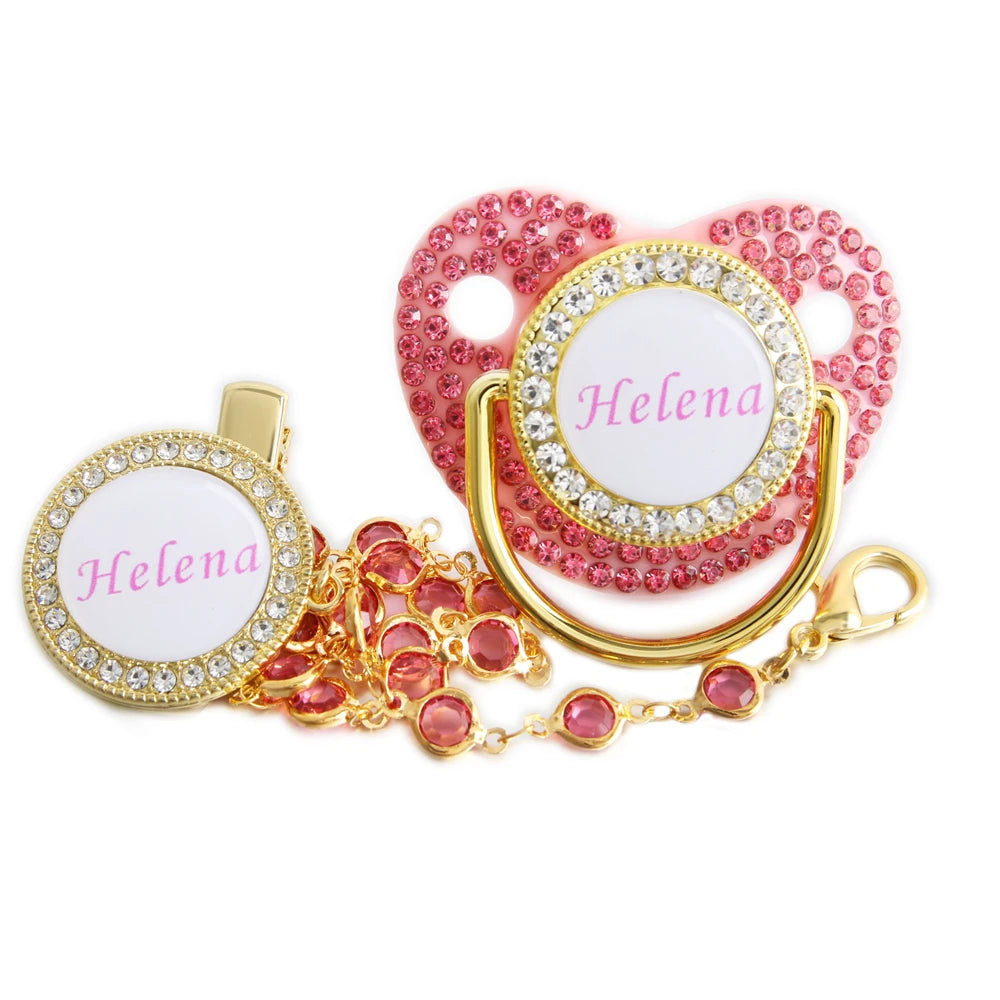 Customized Crown Name Baby Pacifier Dummy With Chain Clip 0-18 Months