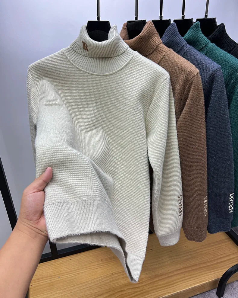 Men’s Luxury High‑Neck R‑Embroidery Sweater