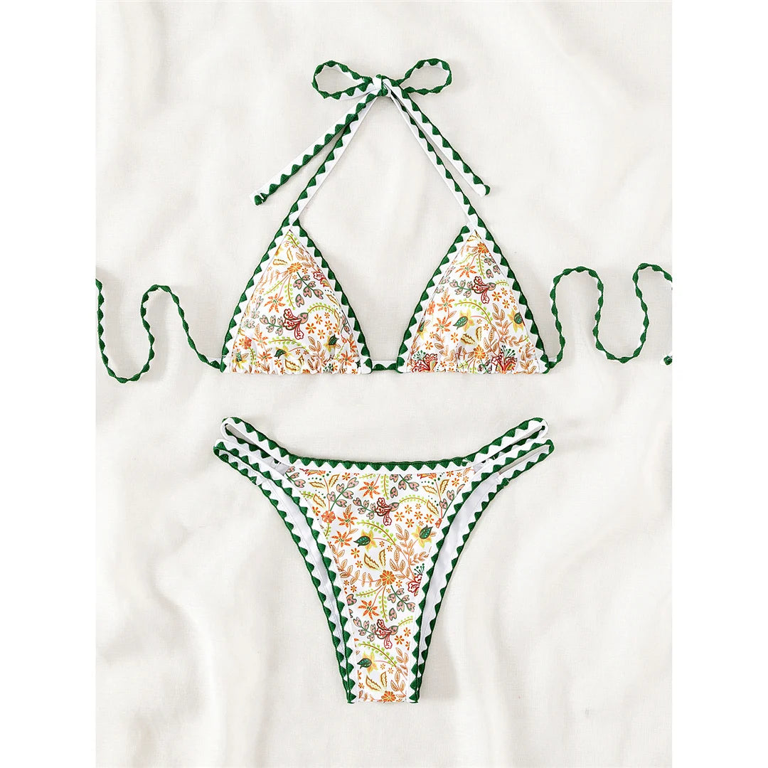 Flower Print Halter Brazilian Bikini