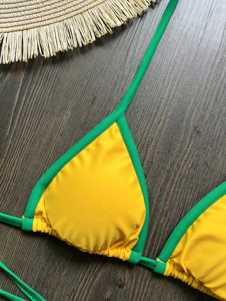 2026 Sexy Embroidery Brasil Flag Contrast Split Bikini Set Women Swimwear Patchwork Swimsuit Hottie Outfit SummerBeachwear