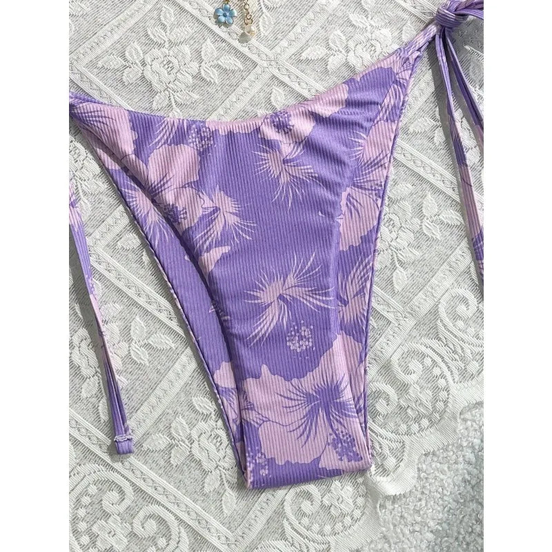 Floral Print Tie Side Bikini Set Women Sexy Trendy Cute Yet Sultry Premium Two Piece Swimsuit for Beach Hot Spring Vacation