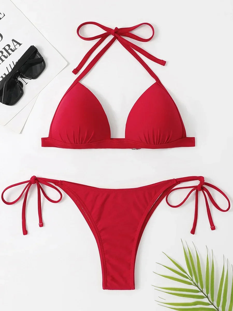 Halter Bra‑Cup Push‑Up Bikini