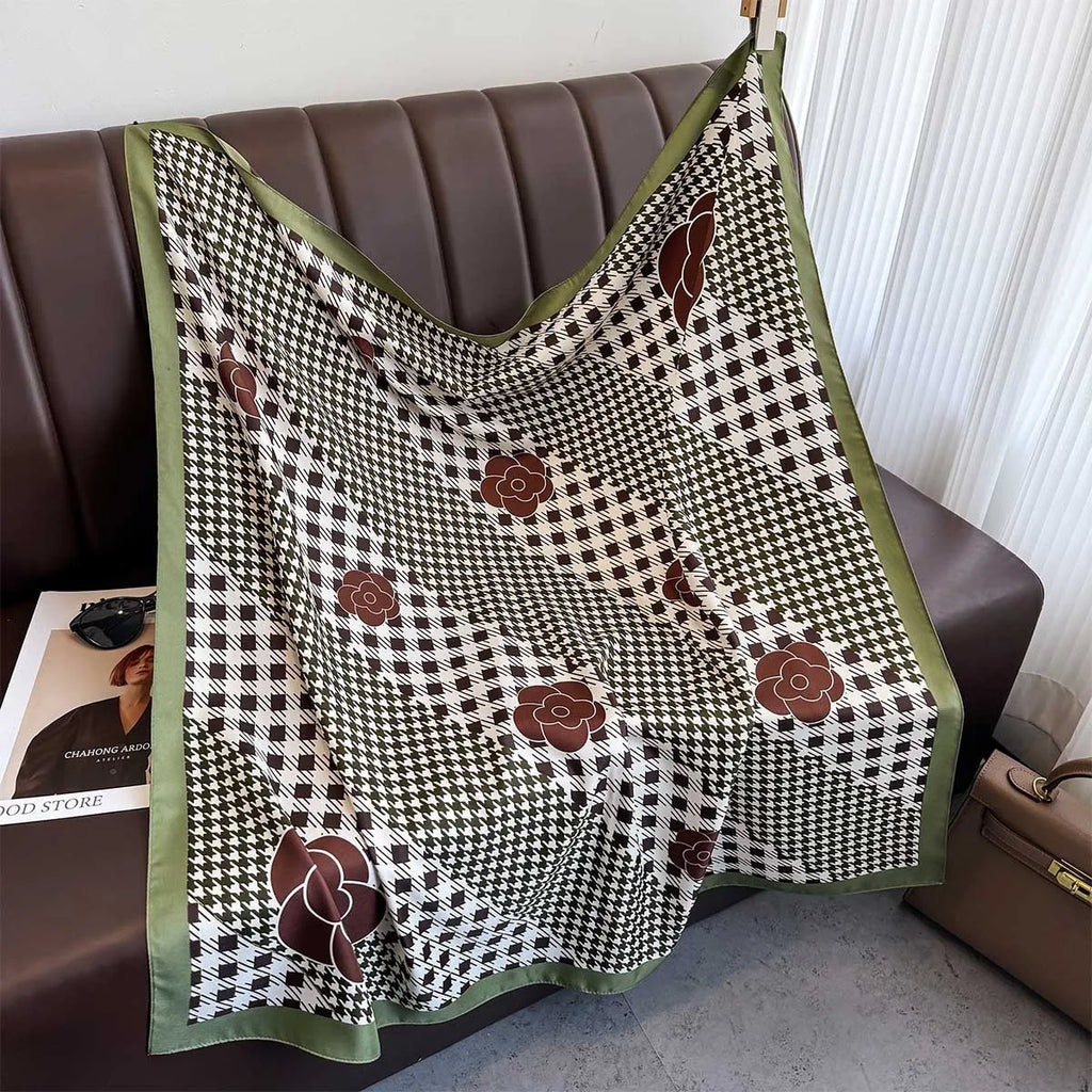 90*90Cm Square Scarf Twill Silk Feeling Women Head Shawls and Wraps Luxury Hair Tree Print Neck Scarves Hijab Bandana Pashmina
