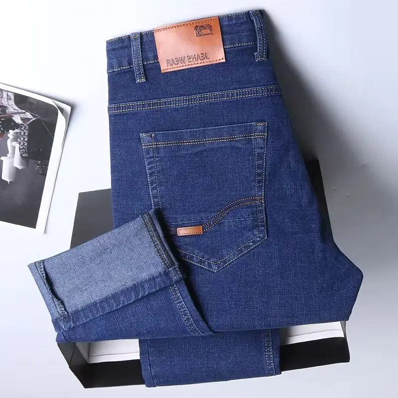 Straight‑Leg Micro‑Elastic Jeans