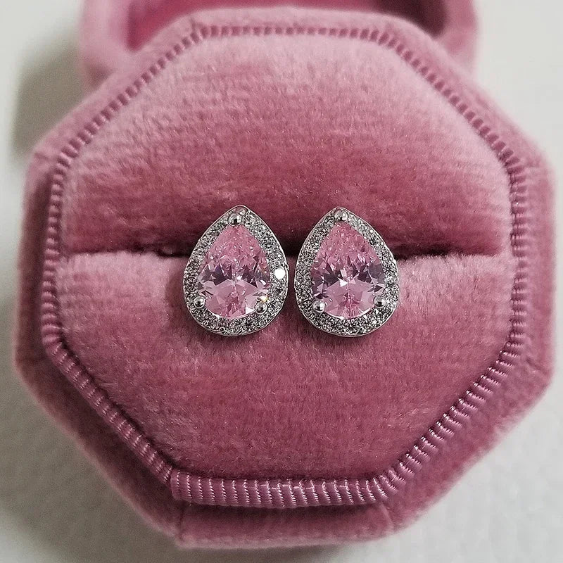 2025 New Arrivals Fashion Luxury silver color korean Zircon Stud Pink Earing Earrings For Women Girl Party Gift Jewelry Z7