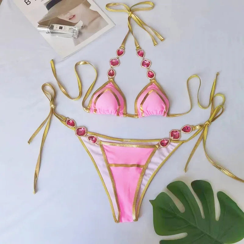 Halter Crystal Rhinestone Bikini