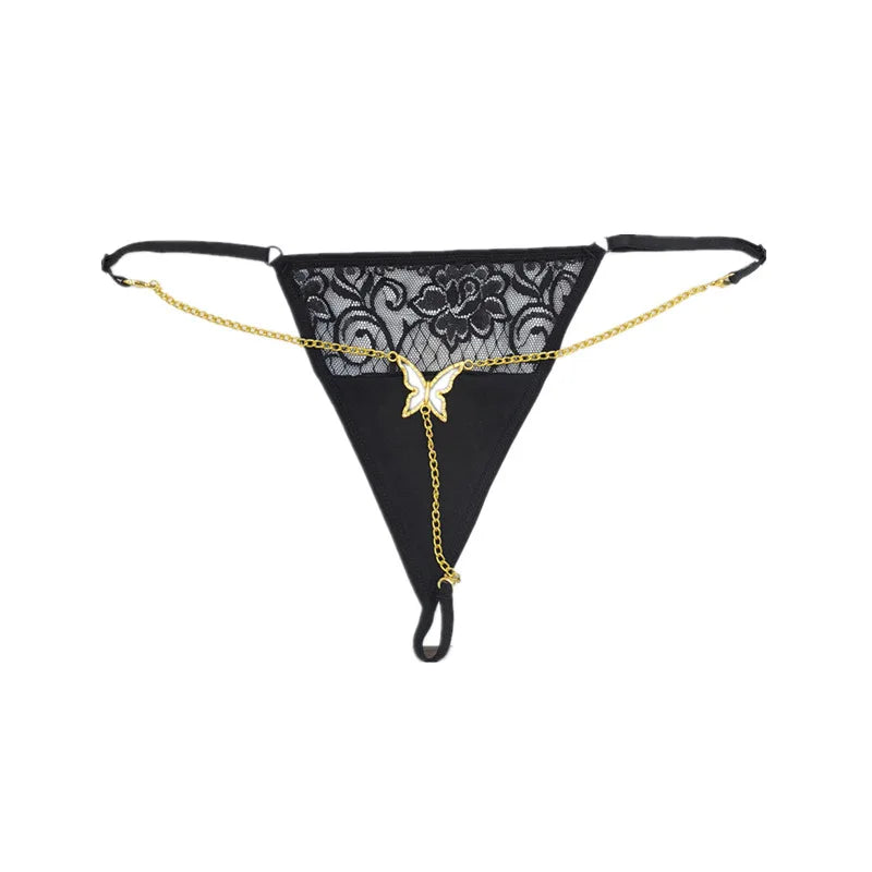 Letter Pendant Waist Chain & Lace Panty Set