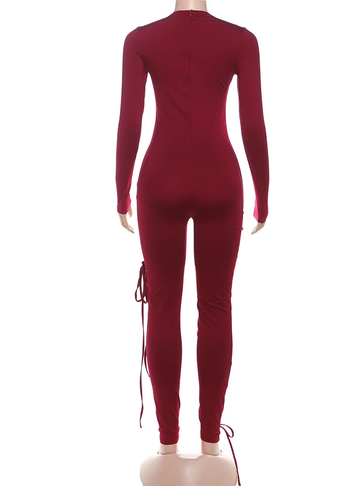 Nibber Women’s Cross‑Bandage Tassel Jumpsuit