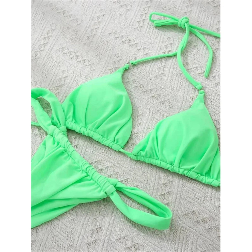 Women’s Halter High‑Leg Bikini Set – Sexy Two‑Piece Swimsuit in 14 Colors, V4010 Summer Beachwear