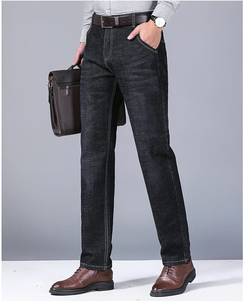 Straight‑Leg Micro‑Elastic Jeans