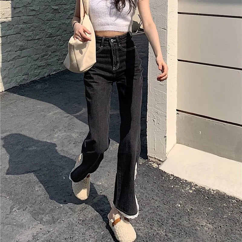 Pink striped wide-leg jeans women's 2024 summer thin new high-waisted loose straight drape floor pants women jeans