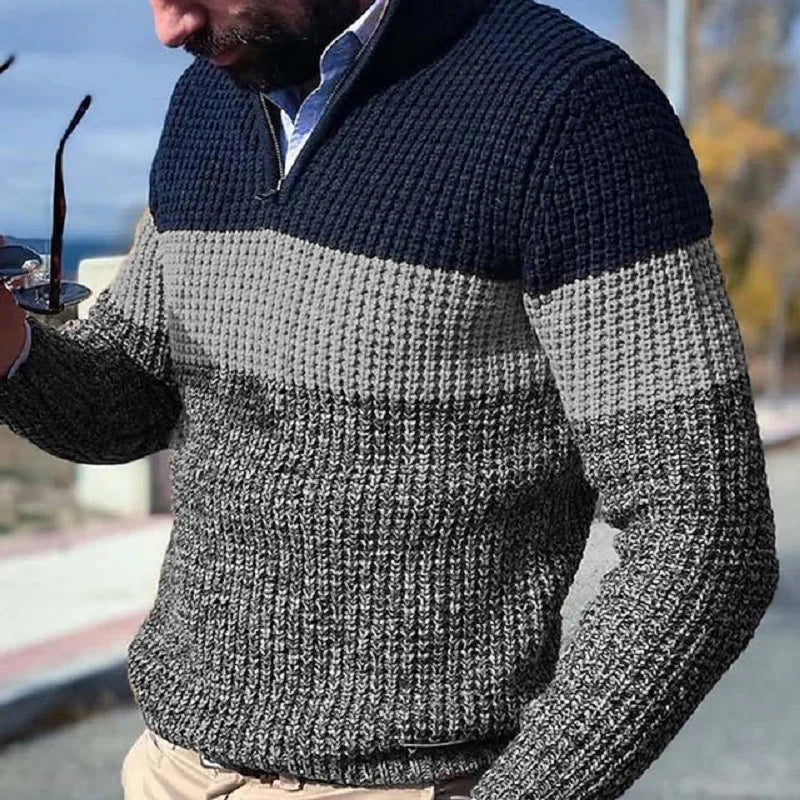 Color‑Block Semi‑Zipper Sweater
