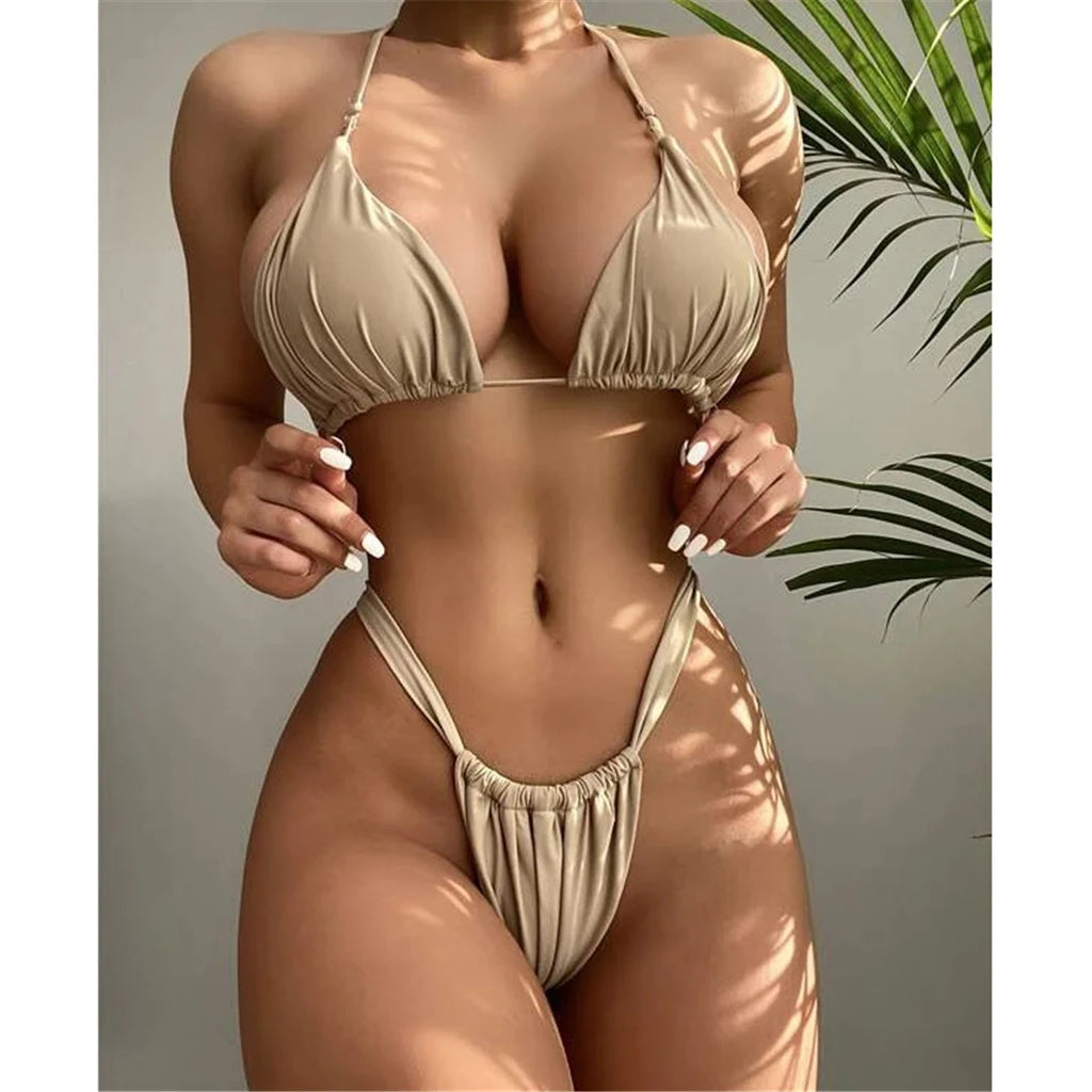 Women’s Halter High‑Leg Bikini Set – Sexy Two‑Piece Swimsuit in 14 Colors, V4010 Summer Beachwear